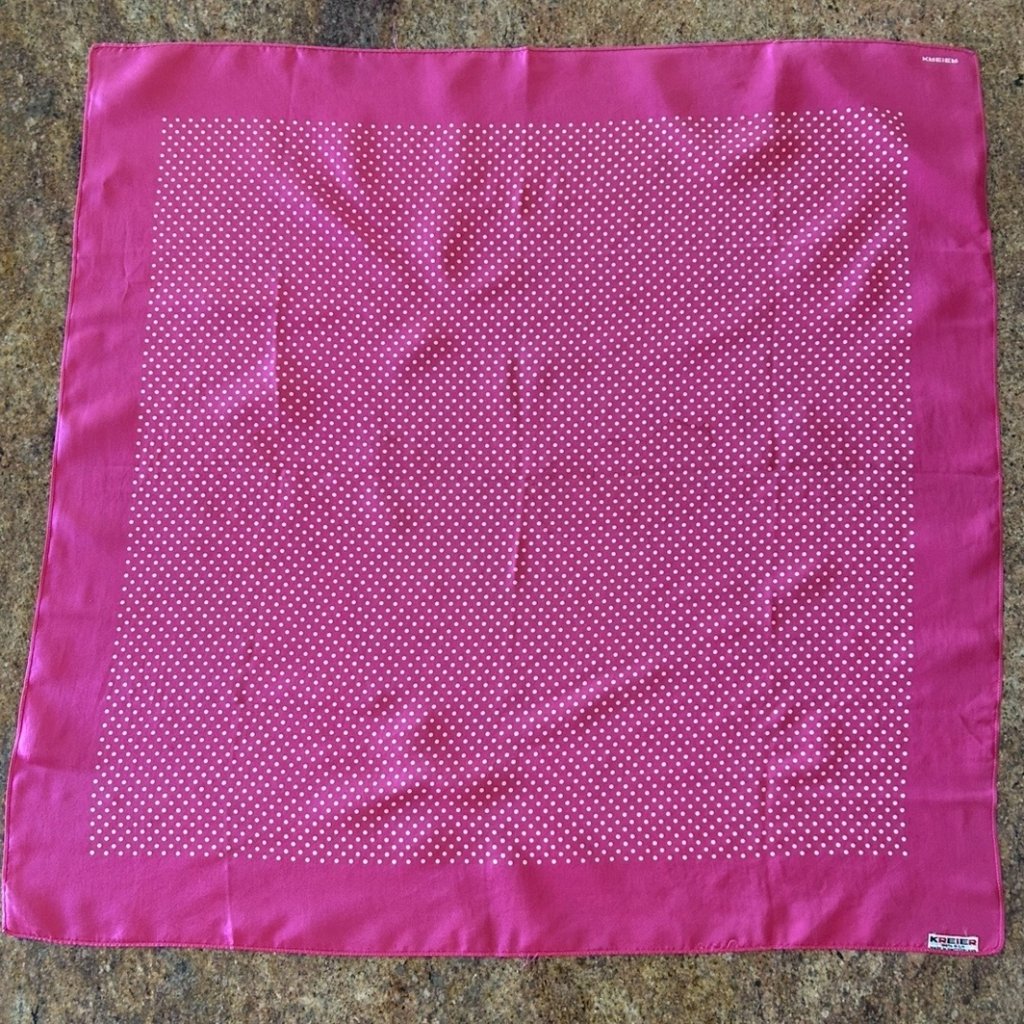 Kreier Pink With White Polka Dots Silk Scarf Made In Switzerland 26 X 26